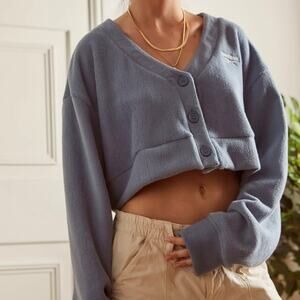 Reebok Blue Wide Knit Fleece Cropped Cardigan - XXS - EUC